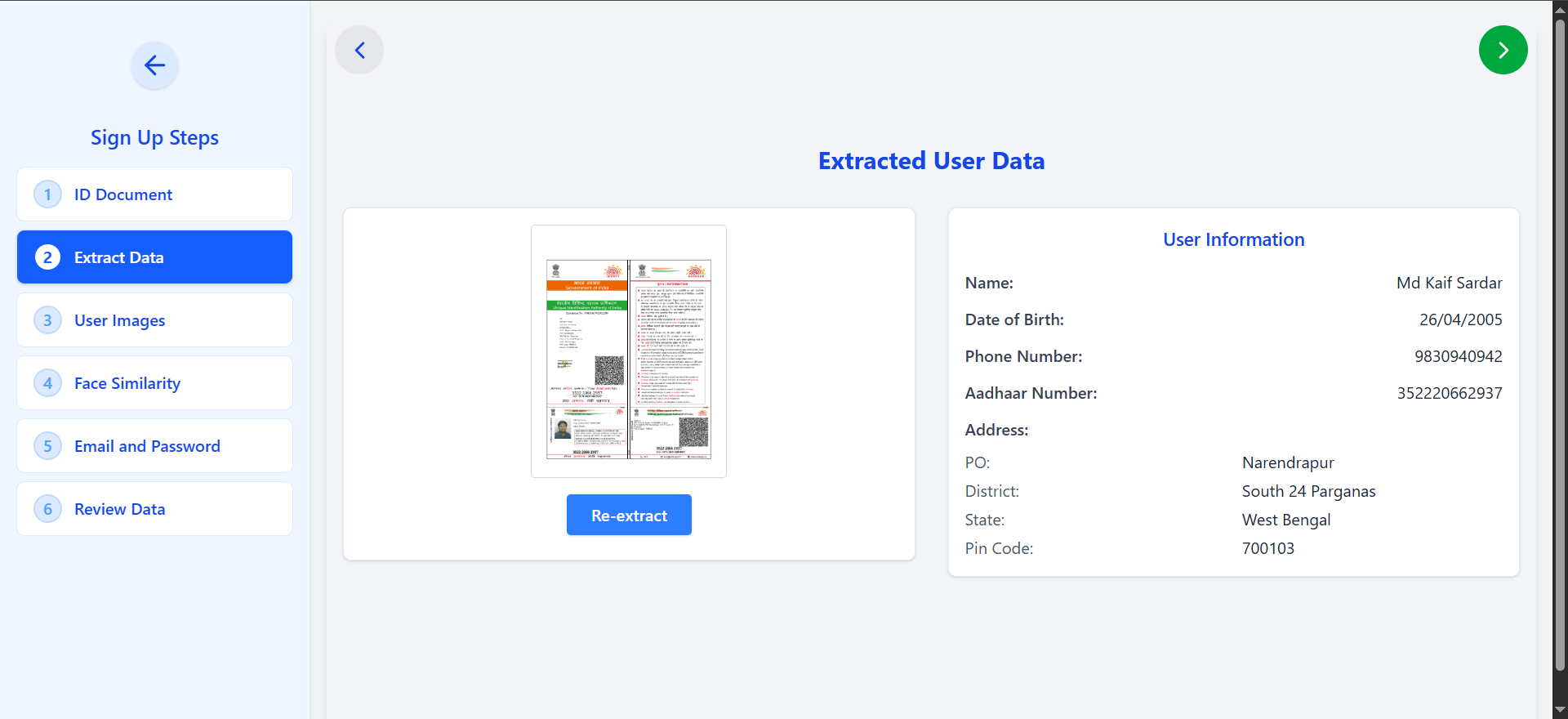 Sign-up step 2 — ID data extraction